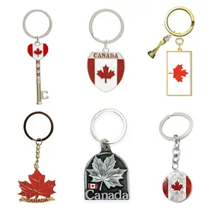 Custom Canada Design Tourist Souvenir Key Chain Zinc Alloy Volleyball Canada Keychain Hard Enamel Silver Canada Flag Keychain