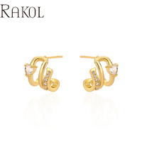 RAKOL EP5611 Waterproof Matte Oro Laminado Thick Luxurious CC Gold-Plated Brass Children's Hip Hop Peace Hoop <strong>Earrings</strong> <strong>Bulk</strong>