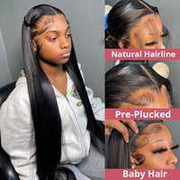 Perruque en cheveux humains vierges indiens, sans colle, HD transparente, pour femmes noires, 40 pouces, personnalisable, vente en gros