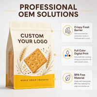 Sachet d'emballage personnalisé imprimé à fond plat avec fermeture à glissière pour biscuits aux céréales entières et craquelins multigrains