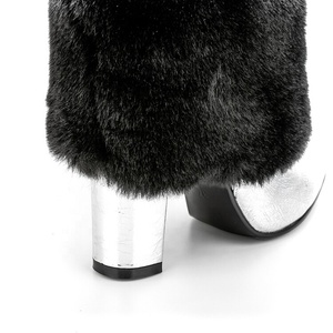 Botines de tacón grueso con forro de piel gruesa para invierno, talla grande 44, para mujer, con punta puntiaguda, estilo occidental, plegables y peludos. - Product Image 5