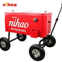 Troli Pendingin Minuman Mini Berinsulasi Logam Nihao 75L, Troli Ember Es Retro, Pesta, Troli Bar Dalam & Luar Ruangan Hotel, Logo Kustom