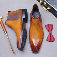 Sepatu Chelsea Pria Trendy Musim Gugur/Dingin Kulit Sapi Asli Sol Fleece Anti-Selip Bisnis Model Slip-On Ujung Persegi