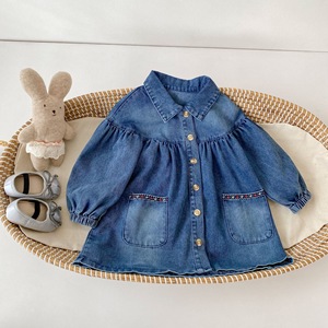 Vestito in Denim per Bambina Primavera-Autunno, Abito a Maniche Lunghe con Tasche Ricamate, Dolce Abbigliamento per Bambini - Product Image 5