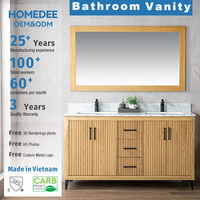 Meuble-lavabo moderne autoportant en bois massif rainuré résistant à l'eau pour salle de bain