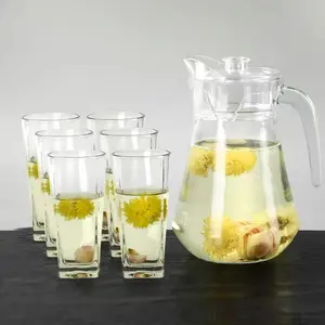 2023 Newest Glass Use Printed Home Glass Cup Party Modern Plastic Lid Water Glass Pitcher
