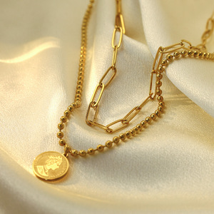 French Queen Coin Necklace 18K Gold Plated Round Pendant Stainless Steel Chain Women's Fashion Jewelry Gift - Product Image 2