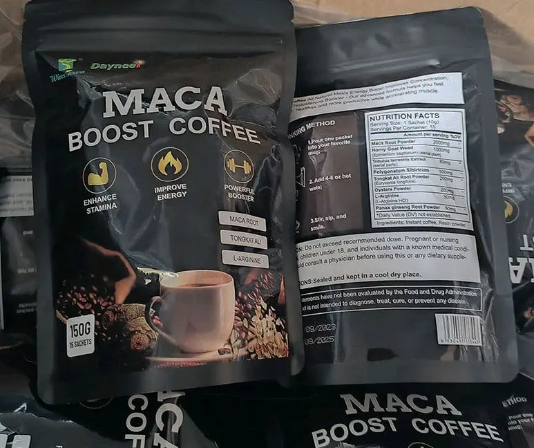 Daynee macho Maca café herbal orgánico natural Tongkat Ali raíz mejorar la fertilidad hombres energía fuerza extracto de maca