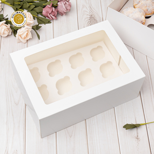 OOLIMA Vente directe d'usine Mini support à gâteau Boîte à cupcakes Or Fenêtre transparente
