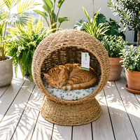 Cama para Gato em Forma de Tigela Feita à Mão com Corda de Grama Ecológica e Almofada de Algodão Macio, Ninho Natural para Gatinhos Dormirem