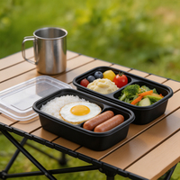 Boîte à lunch jetable en PP pour micro-ondes, à trois compartiments, pour la préparation de nouilles et de sandwichs