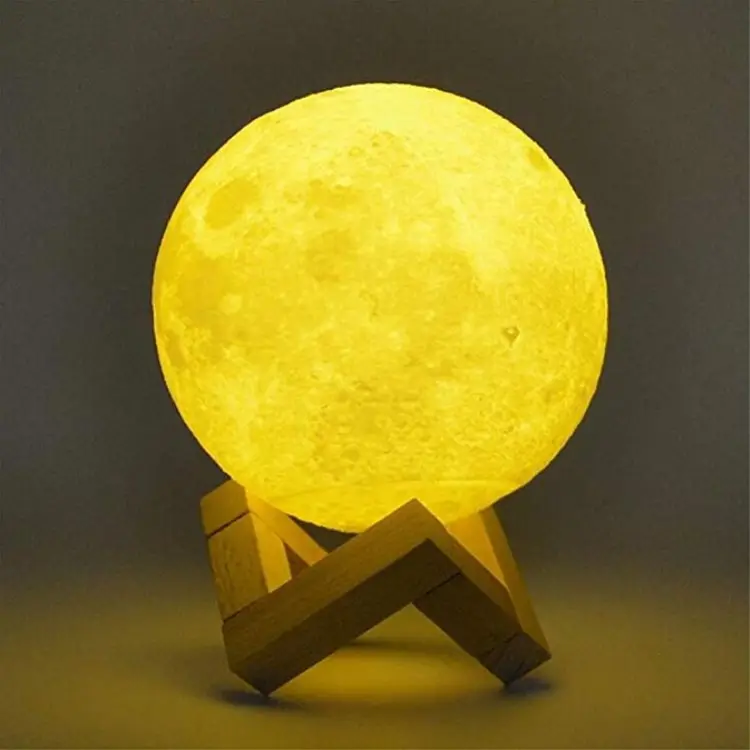 3D Moon Lamp LED night light Dimmable Rechargeable Night Light moon lamp 15cm with Wooden Stand