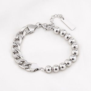yunnique Titanium Steel Chain Beaded <b>Bracelet</b> Geometric <b>Ball</b> Design Unisex Jewelry - Product Image 1
