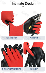 Guantes de trabajo de construcción personalizados Guantes de seguridad mecánica industrial de punto antideslizantes con revestimiento de nitrilo negro de nailon de poliéster rojo - Product Image 4