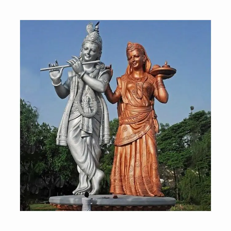 في الهواء الطلق الديكور اليد منحوتة كبيرة الهندوسية الله البرونزية النحاس اللورد رادها تمثال كريشنا النحت للبيع