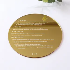 Forma rotonda personalizzata personalizza inviti di nozze tagliati al Laser abbronzante specchio d'oro acrilico biglietto di ringraziamento