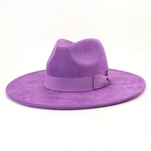 New Arrival Autumn Winter Fashion Women Wide Brim Suede Fedora <b>Hats</b> With Ribbon Bow Decoration - Product Image 1
