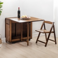 Ensemble de salle à manger pliable extensible en bambou, table peu encombrante avec 4 chaises, rangement et roulettes universelles pour petit salon