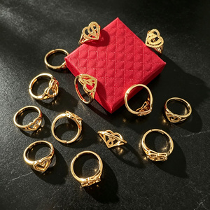 Jewelry Gifts Statement Stackable 14K Gold Plated Vintage Heart Personalized Carved <strong>Initial</strong> Letter Nugget Open <strong>Ring</strong> - Product Image 3
