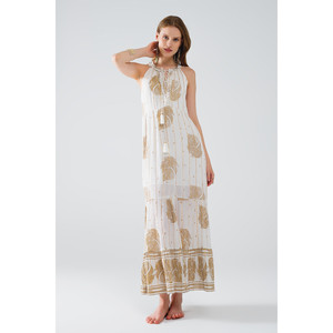 Vestido Maxi Boho de Chifón con Estampado de Flores Doradas - Product Image 1