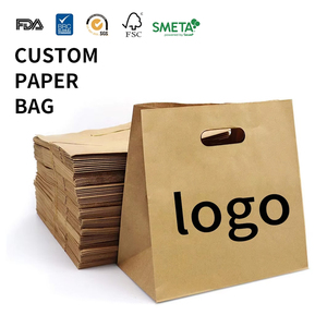 Sacchetti di <span class=keywords><strong>Carta</strong></span> <span class=keywords><strong>Kraft</strong></span> Marrone Riciclabili con Stampa Personalizzata per Spesa, Regali e Shopping, Imballaggio per Alimenti da Asporto con Manico Fustellato - Product Image 1