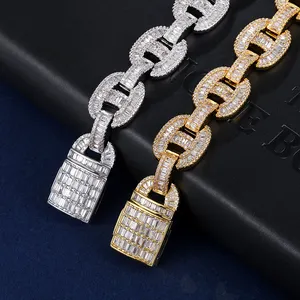 Miami Baguette Cubic Zirconia enlace cubano collares chapados en plata cerdo nouse sólido volver Collar para hombres de choque de la joyería