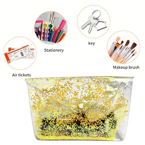 Bolsa de Cosméticos Transparente de PVC con Purpurina de Estrellas, Bolsa de Cosméticos de Viaje de Gran Capacidad y Alta Calidad con Botón, Puede Guardar Productos para el Cuidado de la Piel - Product Image 3