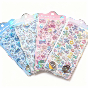 Fun 3D Embossed Acrylic Waterproof Scrapbooking Stickers Colorful Pearl Diamond Decals Crystal Promotional Gifts Foil Stamped
