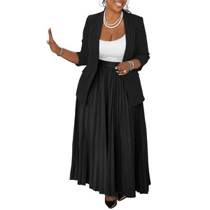 Costume de travail décontracté pour femmes, jupe plissée mi-longue, ensemble 2 pièces, tendance - Product Image 2