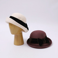 Béret en Laine Style Français pour Femme, Chapeau Pilule Élégant avec Nœud en Velours, Chapeau Formel Coréen pour Robe d'Automne et d'Hiver