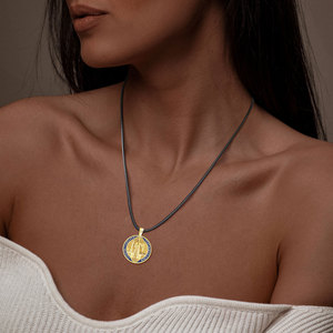 Merryshine S925 plata esterlina protección mágica fe religiosa <span class=keywords><strong>San</strong></span> St Saint Benedict moneda <span class=keywords><strong>medalla</strong></span> colgantes collares para hombres - Product Image 4