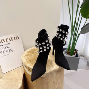 Nuove Scarpe da Donna Slip-On con Tacco Sottile Super Alto, Punta a Spillo, Strass, Tessuto Elastico Antiscivolo - Product Image 2