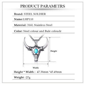 BP8-043 Acier Soldat Buffle Animaux Pendentif Coeur Amulette Collier Pour Homme Cadeau Tuteur Ras Du Cou Viking Bijoux - Product Image 4