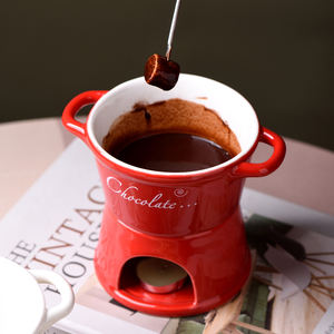 En stock : Ensemble de <span class=keywords><strong>fondue</strong></span> au chocolat en céramique 300 ml, mug à <span class=keywords><strong>fondue</strong></span> au fromage, chauffe-beurre avec fourchette, qualité alimentaire - Product Image 5