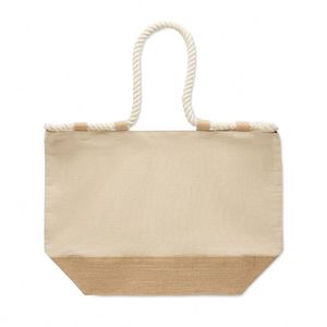 Nouvel Arrivage Sac Fourre-tout de Plage et de Sport en Toile de Coton Tendance avec Poignée en Corde, Fermeture Éclair et Fond Recouvert de Jute, 10 Boucles en Jute - Product Image 4