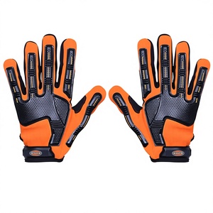 Guantes Tácticos Naranja y Negro de Cuero PU, Dedos Completos, Correa de Muñeca Ajustable, Transpirables, Antideslizantes, Protección Unisex para Exteriores - Product Image 2