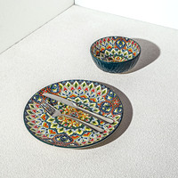 Nouveaux ensembles de vaisselle en porcelaine sous-glaçure à motif végétal bohème, ustensiles, compatibles micro-ondes, écologiques, ensemble de bols et de plats pour la maison