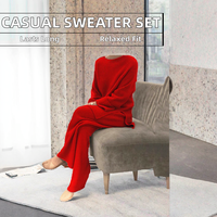 Ensemble décontracté élégant pour femme – Pull et pantalon en maille anti-boulochage, coupe ample, couleur unie, manches longues – Collection Automne Hiver