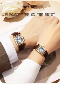 นาฬิกาคู่รัก SANDA 1150 รุ่นหรู สายหนังทนทาน หน้าปัดทรงสี่เหลี่ยม แสดงผลแบบอนาล็อก กันน้ำ เหมาะสำหรับเล่นกีฬา ลำลอง ธุรกิจ ทั้งผู้หญิงและผู้ชาย - Product Image 3