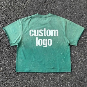 เสื้อยืดคอกลมแขนสั้นสีส้มพิมพ์โลโก้ตามสั่งสำหรับผู้ชาย ผ้าเจอร์ซีย์คอตตอนลำลอง สไตล์วินเทจฟอกสี - Product Image 2