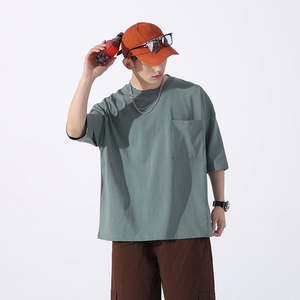 High-end Round Collar <b>Pocket</b> T-<b>shirt</b> Custom Oversized 100% Cotton Short Sleeve Silk Screen Printing Solid - Product Image 1