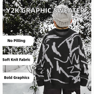 Suéter de Punto Casual con Cuello Redondo y Manga Larga Extra Grande para Hombre, Diseño Gráfico Y2K, 100% Poliéster, Antibolitas, para Invierno - Product Image 2