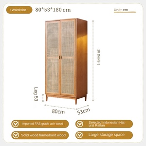 Modern Natural Large Capacity Wooden <strong>Wardrobe</strong> with <strong>Wicker</strong> Doors Foldable and Suitable for Bedroom Storage - Product Image 6