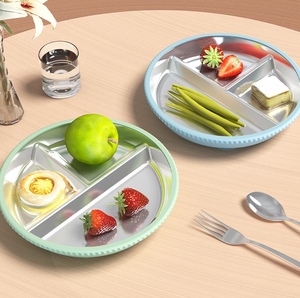 Assiettes pour tout-petits en acier inoxydable 304, <span class=keywords><strong>vaisselle</strong></span> en silicone, base à ventouse antidérapante, résistante à <span class=keywords><strong>la</strong></span> chaleur, plateau de sevrage divisé pour enfants - Product Image 1