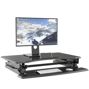Rehausseur de bureau ergonomique moderne V-mounts, réglable en hauteur, convertisseur double écran, pour usage professionnel avec fente de rangement - Product Image 3