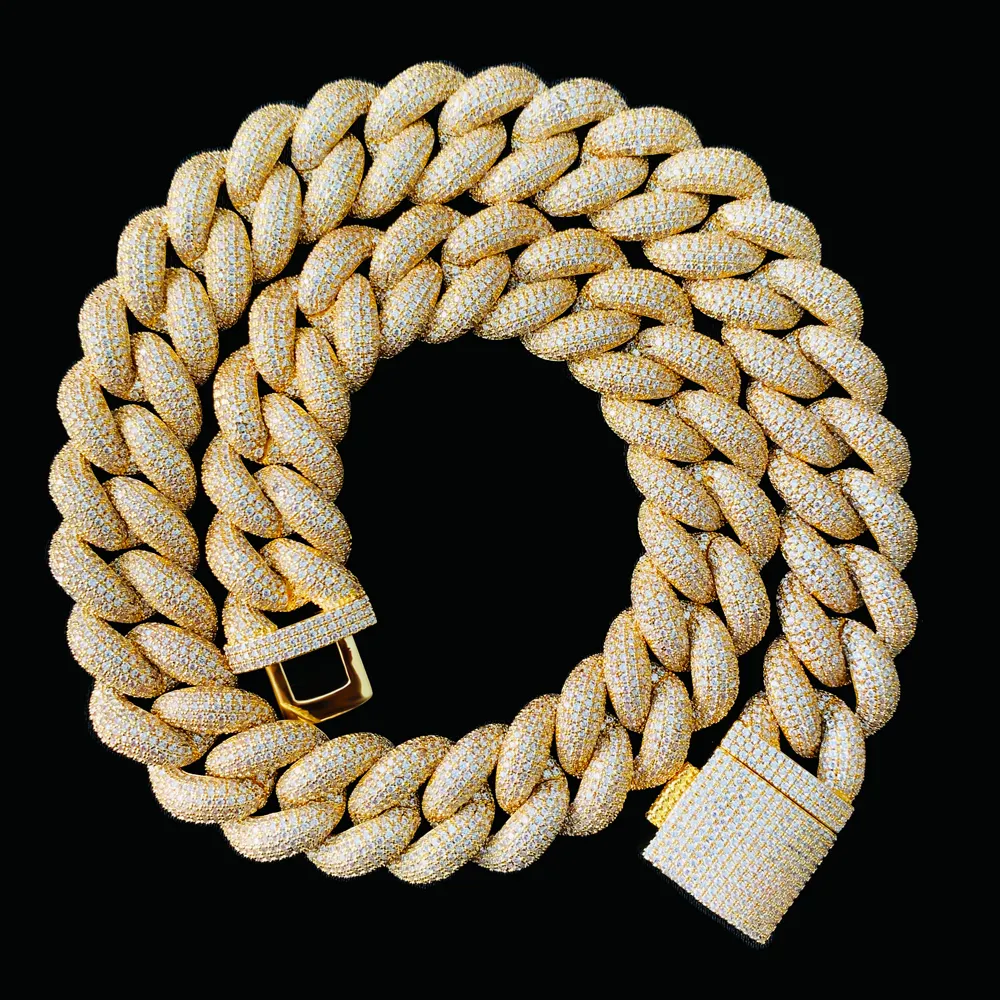 Corrente para fixação de garra dourada, pulseira de luxo com 5 linhas de 18k vvs moissanite diamante cubano