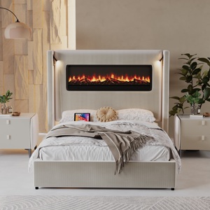 ויבלוט קינג יוקרתי בז 'קטיפה/קווין פלטפורמה עם קמין חשמלי מובנה הוביל אורות קריאה ואחסון - Product Image 1