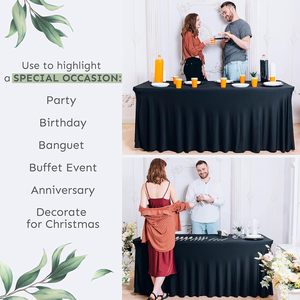 6FT White Custom Woven Spandex Banquet <b>Table</b> Cover Skirt Stretch OEKO-TEX Certified Durable Seamless Reusable Wedding Events - Product Image 2