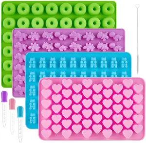 Gummy Bear Candy Molds Silicone Chocolate Molds With 3 Droppers,Non-stick Silicone Gummy Molds Including Dinosaur