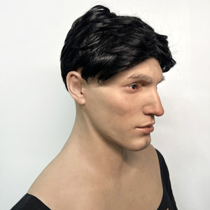 Golden Long-Haired Derby -realistic Human Skin Texture Full-head Silicone Role-playing Simulation Mask <b>Makeup</b> Prop - Product Image 2